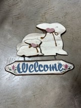 Easter Spring Country Farmhouse Wood Welcome Sign With Bunny Rabbits 13”x16” - £7.89 GBP