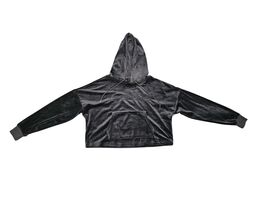 Bebe Sport Charcoal Grey Velour Hoodie Women’s Size Small Cropped Pullov... - $20.58