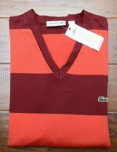 Lacoste Men&#39;s $135 V Neck Regular Fit Striped 100% Cotton Sweater 2XL EU 7 - £47.30 GBP