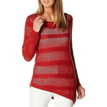 Rafaella Womens Open Knit Asymmetrical Sweater, Medium/Ruby Red - £20.78 GBP