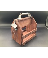 Rustic Wooden Beer Soda Drink Caddy Carrier with Metal Bottle Opener &amp; H... - $9.89