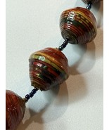 Eco Friendly Handmade Paper Bead Necklace 21” Large 19mm Statement Colorful - $18.99