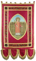 Processional Banner Religious Silk Saint Lambert Liege Quentin Amiens Antique - £394.29 GBP