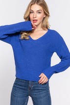 Women&#39;s Blue Dolman Sleeve Strappy Open Back Sweater (L) - $25.25