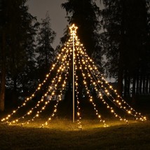 12 Ft Waterfall Cone Tree Light With 362 Led Star 9 Strings Christmas Warm White - £80.22 GBP