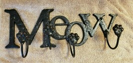 Wrought Iron Metal Kitty Cat MEOW Wall Hook Hanger 4 Paws - £15.59 GBP