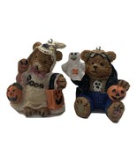 Set of 2 Halloween Bears Figurines Trick Or Treat Ghost Pumpkin Couple D... - $13.15