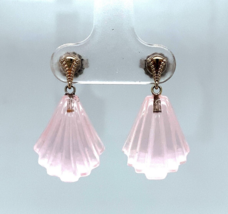 14k White Gold Genuine Natural Rose Quartz Carved Fan Drop Earrings (#J5... - €580,43 EUR