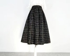 Women Black Tweed Midi Skirt Winter Holiday Outfit  A-line Midi Pleated Skirt  image 2