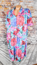 Lorraine Plus Size 1X Floral Lounge House Dress Robe Bright Colorful S/S - £30.92 GBP