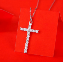 Exquisite 18K S925 Sterling Silver 0.9CT Full Moissanite Cross Pendant Necklace - £126.53 GBP