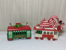 Trolley car wooden Christmas Tree Ornaments New Orleans + San Francisco vtg 80s - $19.79