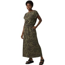 prAna Cozy Up Skyland Dress Maxi Drop Waist Boat Neck Cargo Palms Olive Green M - £38.52 GBP