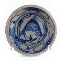 Antique Swatow Asian Stoneware Blue Decorated Fish Bowl j - £174.53 GBP