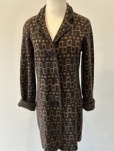 Damask Wool Blend Cardigan Coat  Brown/Tan Longline Jacket Med. - $10.85
