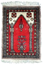Handmade vintage Pakistani Lahore prayer rug 1.5&#39; x 2&#39; (46cmx64cm) 1950s... - $6,793.04 MXN