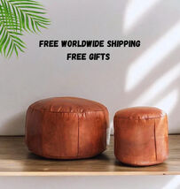 Premium Moroccan Round Ottoman Leather Pouf, Living ROOM Leather Hassock - $105.07 CAD