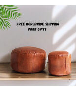 Premium Moroccan Round Ottoman Leather Pouf, Living ROOM Leather Hassock - $105.07 CAD