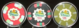 (3) $5.- $25.-$100.- Dunes Casino Chips - Las Vegas, Nevada - 1989 - Sample Set - £39.34 GBP
