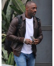 Men&#39;s Brown Idris Elba  Bomber Motorcycle Leather Jacket - £93.57 GBP