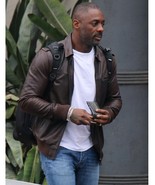 Men&#39;s Brown Idris Elba  Bomber Motorcycle Leather Jacket - £93.57 GBP