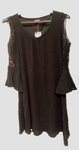 Nina Leonard Black Midi Dress Crocheted Cold Shoulder 3/4 Sleeve, Sz L 101A AW - £12.97 GBP