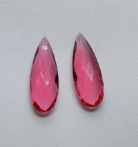 Rubelite Quartz smooth drop matched pair in cuts, Pear shape use for ear... - £11.75 GBP