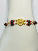 14K Azabache-Coral Our Lady of Mt. Carmel &quot;Virgen del Carmen&quot; 7.5&quot; Curb Bracelet - £125.95 GBP