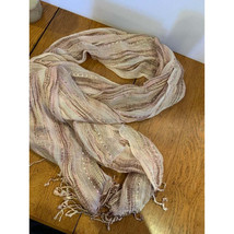 Womens pink and brown woven scarf with fringe 15&quot; x 64&quot; - $7.60