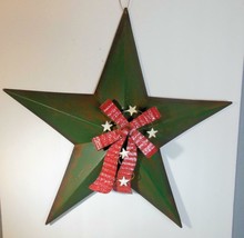 Green Metal 5 Point Star with Bow and Stars and Bell 18&quot; Christmas - £18.19 GBP