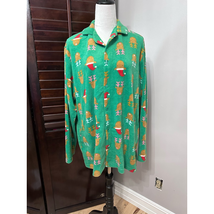 Abound Womens Sleepshirt Green Reindeer Print Comfy Collared Long Sleeve... - $14.89