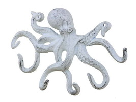 [Pack Of 2] Rustic Whitewashed Cast Iron Octopus Hook 11&quot; - £54.01 GBP