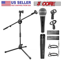 5 Core Mic Stand Combo w/Dynamic Cardioid Pro Metal 2Pcs Microphone w/XLR Cable - £39.33 GBP
