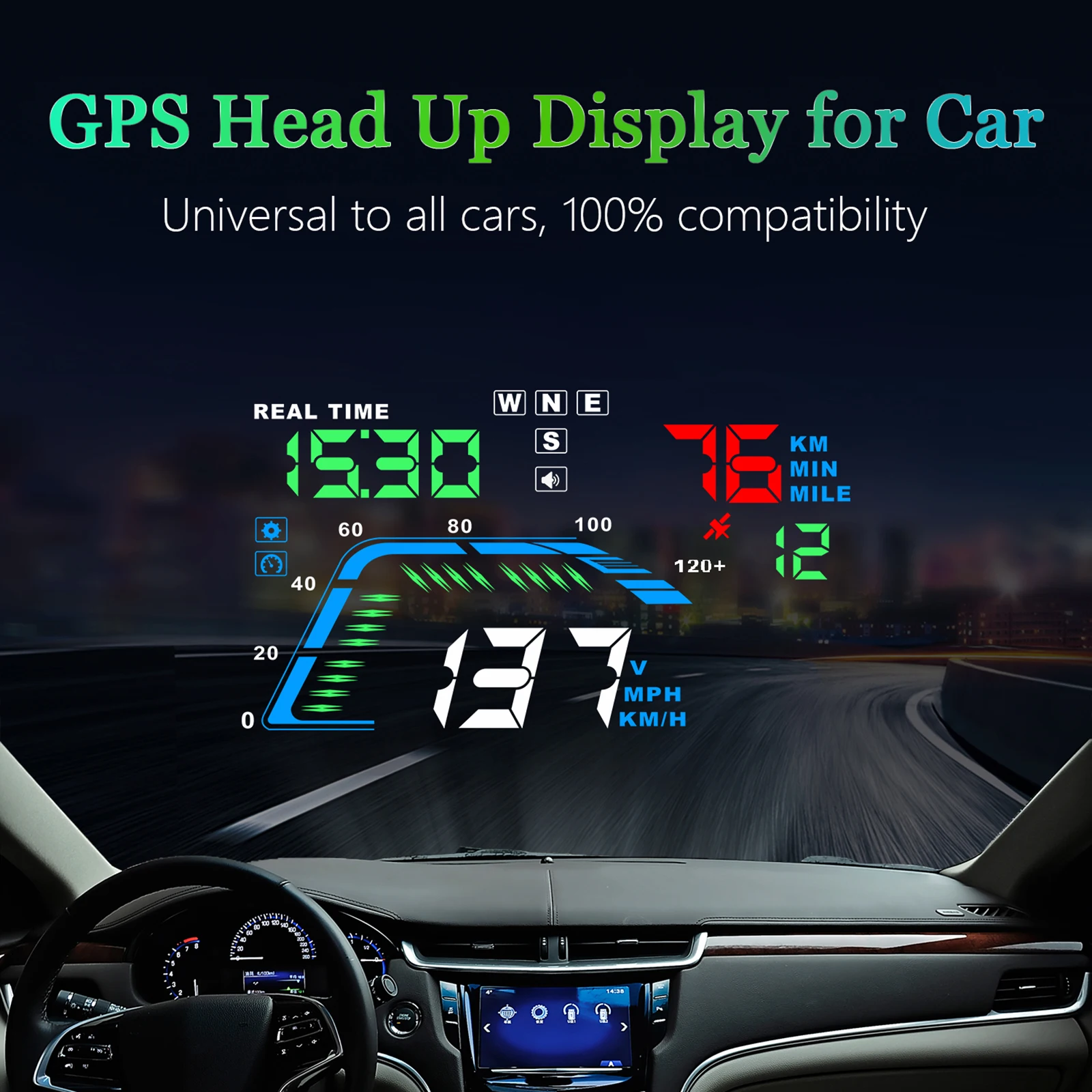 WYING Q7 GPS HUD Head Up Display Auto Speed Warning Compass Projector Electronic - £48.46 GBP