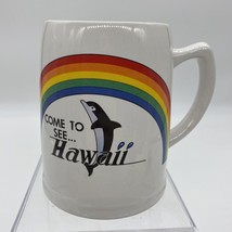Vintage COME TO SEE HAWAII Coffee Cup Mug Rainbow Dolphin - £13.22 GBP