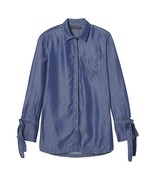 New Banana Republic Women Chambray Blue Tencel Tie Cuff Parker Tunic Shirt S M - £31.96 GBP