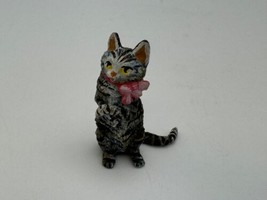 Vienna Austrian Cold Painted Bronze Cat with Pink Bow Figurine - $99.99