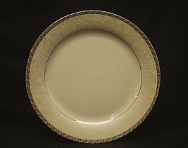 Golden Star Imports Porcelain 10-1/2&quot; Dinner Plate w White &amp; Silver Floral Band - £15.63 GBP