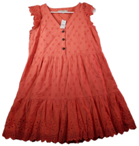LOFT Sheath Dress Women Size 6 Coral Eyelet 100% Cotton Sleeveless V Neck Button - £24.05 GBP