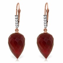 26.25 Carat 14K Solid Rose Gold Drop Briolette Ruby Diamond Earrings - £431.96 GBP