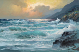 painting Giclee  Great Waves at Sunset Canvas Print - £7.60 GBP+