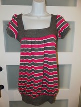 Ultra Flirt Pink/White/Gray Striped Knit Shirt Size S Women&#39;s EUC - £14.54 GBP