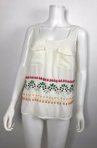 Leifnotes Anthropologie Sleeveless Beaded Off White Shirt Top Blouse Size 4 - £11.47 GBP