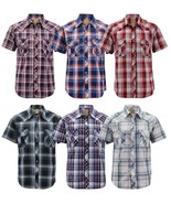 Men’s Western Short Sleeve Button Down Casual Plaid Pearl Snap Cowboy Shirt - £19.24 GBP+