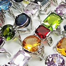 10Pcs Classic Crystal Zircon Silver Plated Rings For Women Rhinestone Jewelry Bu - £13.07 GBP