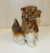 Statue Foo Dog 7 inches tall - Beautiful - Brown &amp; Natural Glaze Ceramic ~ Cute - £10.43 GBP
