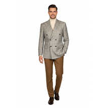 Men's Mono Double Breasted Blazer Super 180s Wool 1523-04 Gray Brown Plaid image 8