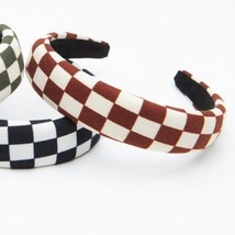 Checkered Headband Soft Fabric Padded Brown White - $20.33 CAD