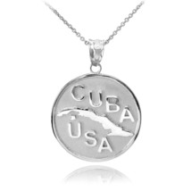 925 Sterling Silver CUBA-USA Medallion Pendant Necklace 16&quot; 18&quot; 20&quot; 22&quot; - £30.71 GBP+