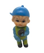 Vintage Baseball Player Figurine Blue Cap &amp; Glove Rubber Squeaker Doll - $449.28 MXN